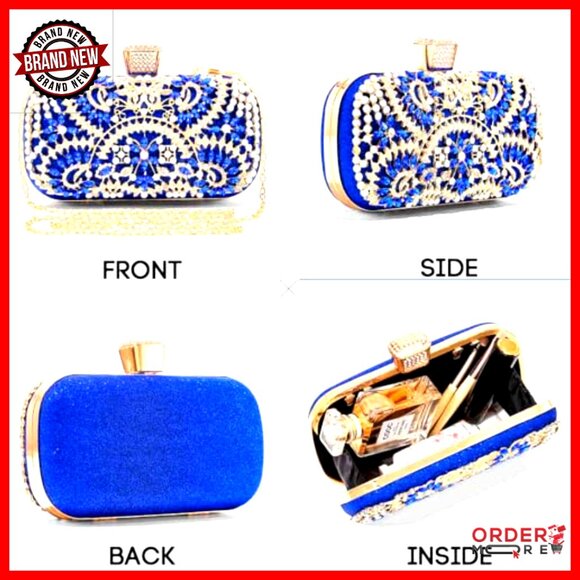 Rhinestone Evening Clutch with Chain Strap, 7.15x4.5 Inches, Wedding Prom - Picture 4 of 7